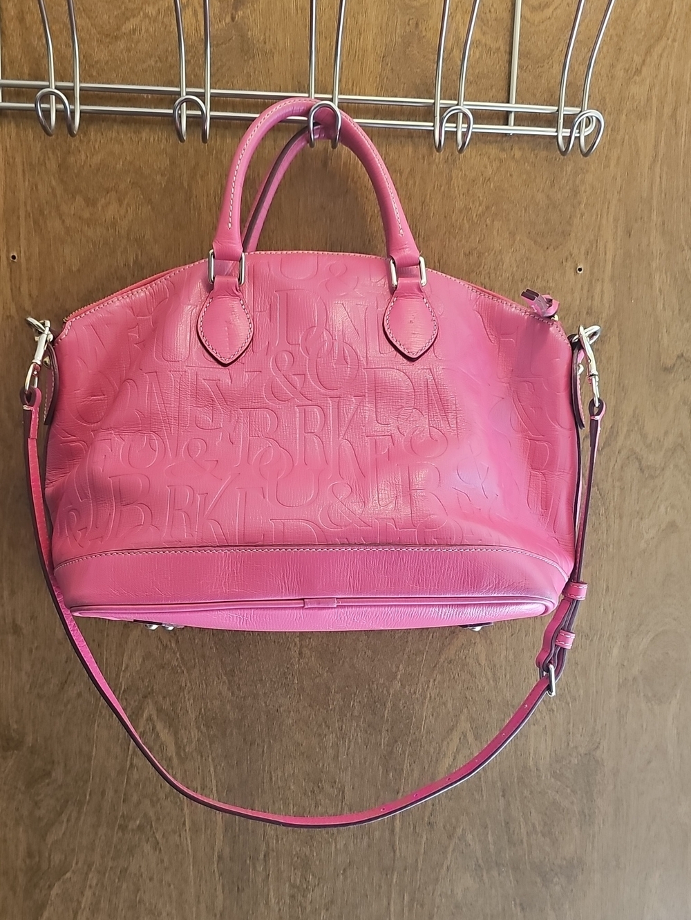 Dooney & Bourke Dark Pink Embossed Dome Satchel with Detachable Strap - Picture 7 of 16